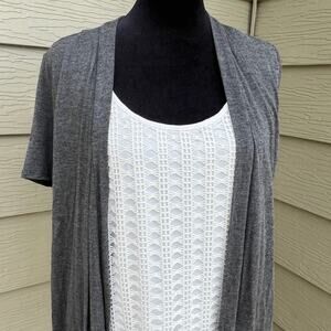 Naif Cardigan with attached lace tank top. Women's size M, charcoal & white